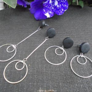 2/$25 Circle dangle earrings, drop box chain extra long earrings, hoops on chain